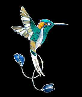 Pin-Pendant of the Marvelous Spatuletail hummingbird in Peru